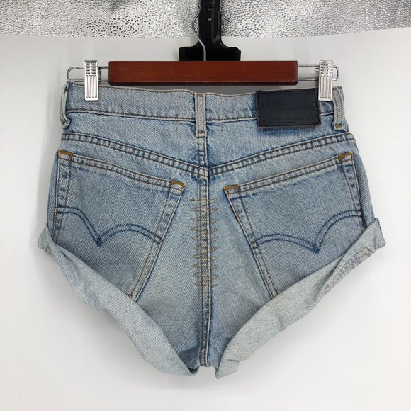 One Teaspoon Hendrixe Light Vintage Wash Bandit Rolled Cuff Denim Shorts XXS - Picture 4 of 16